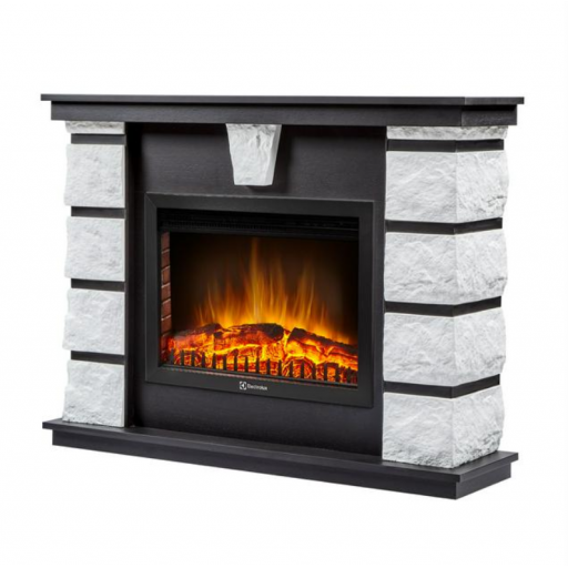 Каминокомплект: Очаг Electrolux EFP/P-2520LS N, портал Эскалибур 25 камень белый